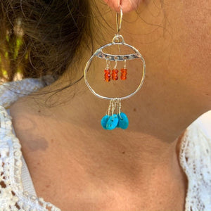 Sky Blue Kingman Turquoise Earrings | Carnelian | Sterling Silver | Hoop Earrings | Bohemian Beach Style