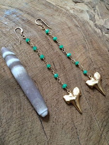 Gold Shark Tooth Earrings / Chrysoprase Earrings / Bohemian Earrings / Gemstone Earrings
