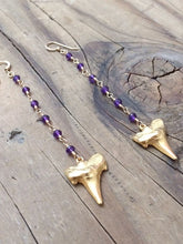 Load image into Gallery viewer, Gold Shark Tooth Earrings / Amethyst Earrings / Bohemian Earrings / Gemstone Earrings / Tribal Earrings
