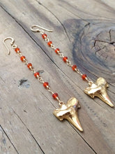 Load image into Gallery viewer, Carnelian Earrings / Shark Tooth Earrings / Gold Earrings / Bohemian Earrings / Tribal Earrings
