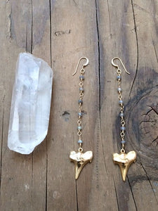 Shark Tooth Earrings / Labradorite Earrings / Gold Earrings / Tribal Earrings / Bohemian Earrings