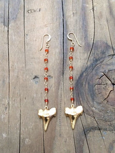 Carnelian Earrings / Shark Tooth Earrings / Gold Earrings / Bohemian Earrings / Tribal Earrings