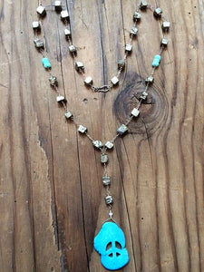 Pyrite Necklace | Turquoise Howlite | Peace Sign Necklace | Rosary Necklace | Bohemian | Sale