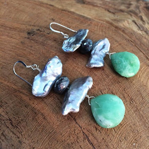 Green Chrysoprase Earrings / Freshwater Pearl Earrings / Labradorite Earrings / Bohemian Earrings / Gemstone Earrings